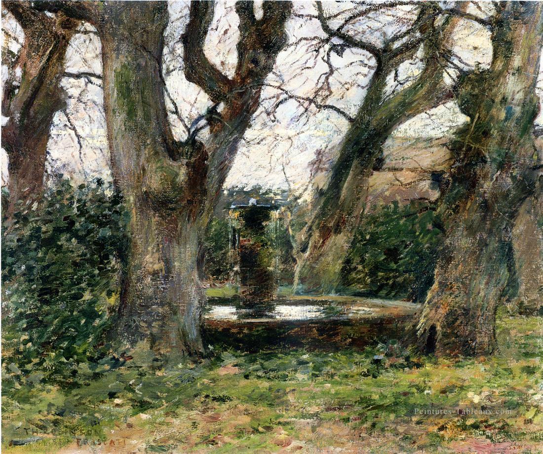 italien Paysage avec une fontaine impressionnisme paysage Théodore Robinson Forêt Peintures à l'huile